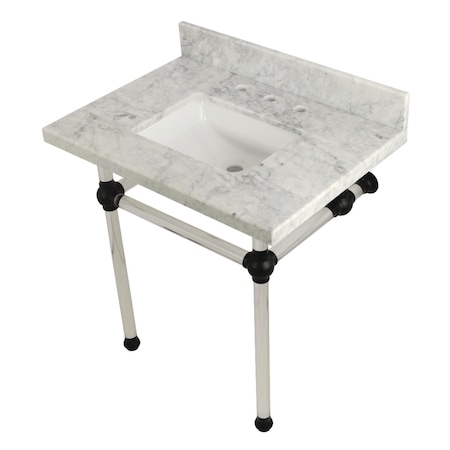 Kingston Brass 30" x 22" Carrara Marble Vanity Top with Clear Acrylic Console Legs, Carrara Marble/Matte Black KVPB3030MASQ0